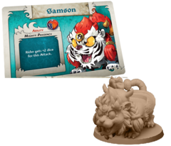 Arcadia Quest: Riders Samson Tiger promo miniature + stat card game night kit